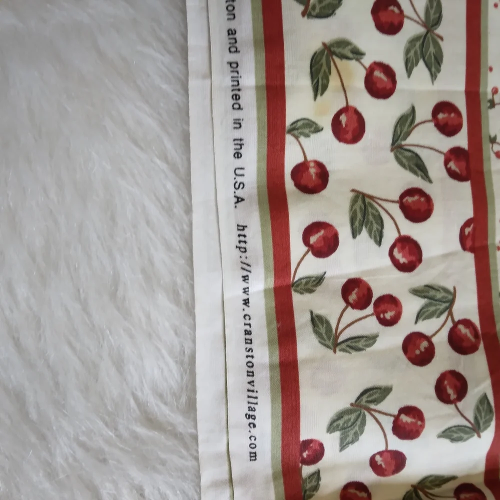 FABRIC PILLOW PANELS with border, 3 Cherry Baskets, 3 Teapots